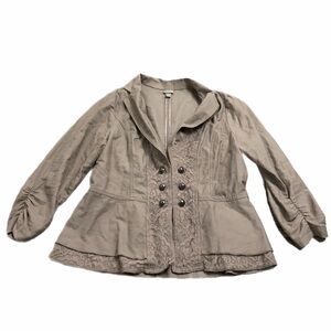 Y2K Vintage Vanity Lace Inlay Blazer Jacket (Taupe) Size Large